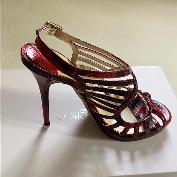 Jimmy Choo “Keenan” strappy red python cage sandal - Picture 4 of 15